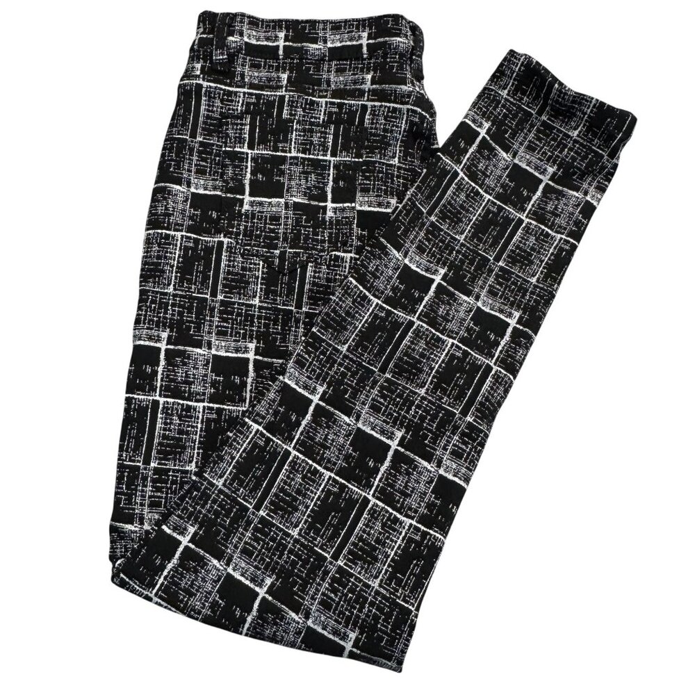 Black White Abstract Grid Patterned Womens Size 28x27 Slim Fit Pants Trouser